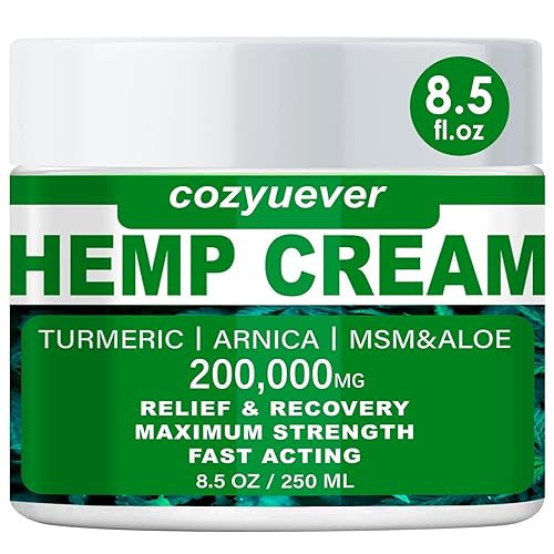 cozyuever Crema de cáñamo natural de 8.5 onzas  Crema de cáñamo con cáñamo, árnica, Msm, cúrcuma, aceite de emú, crema de cáñamo de gran capacidad,