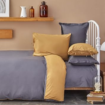 Karaca Home Basic Mustard-Anthracite Double Sided Double Duvet Cover Set
