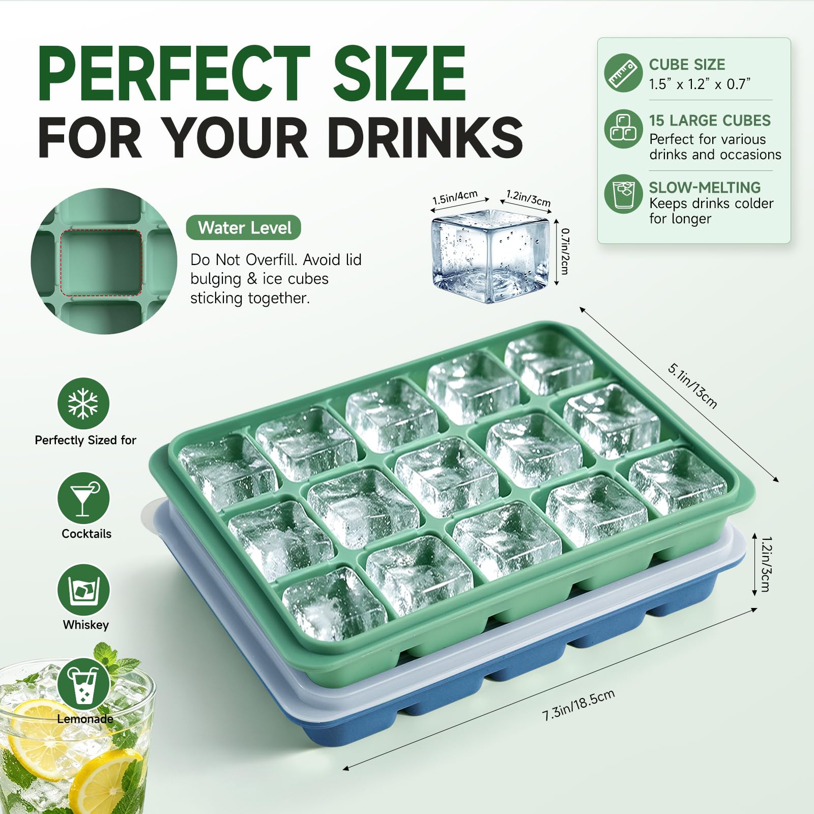 Tvmania Ice Cube Trays Set of 2, 15-Cube Silicone Molds with Removable Lids