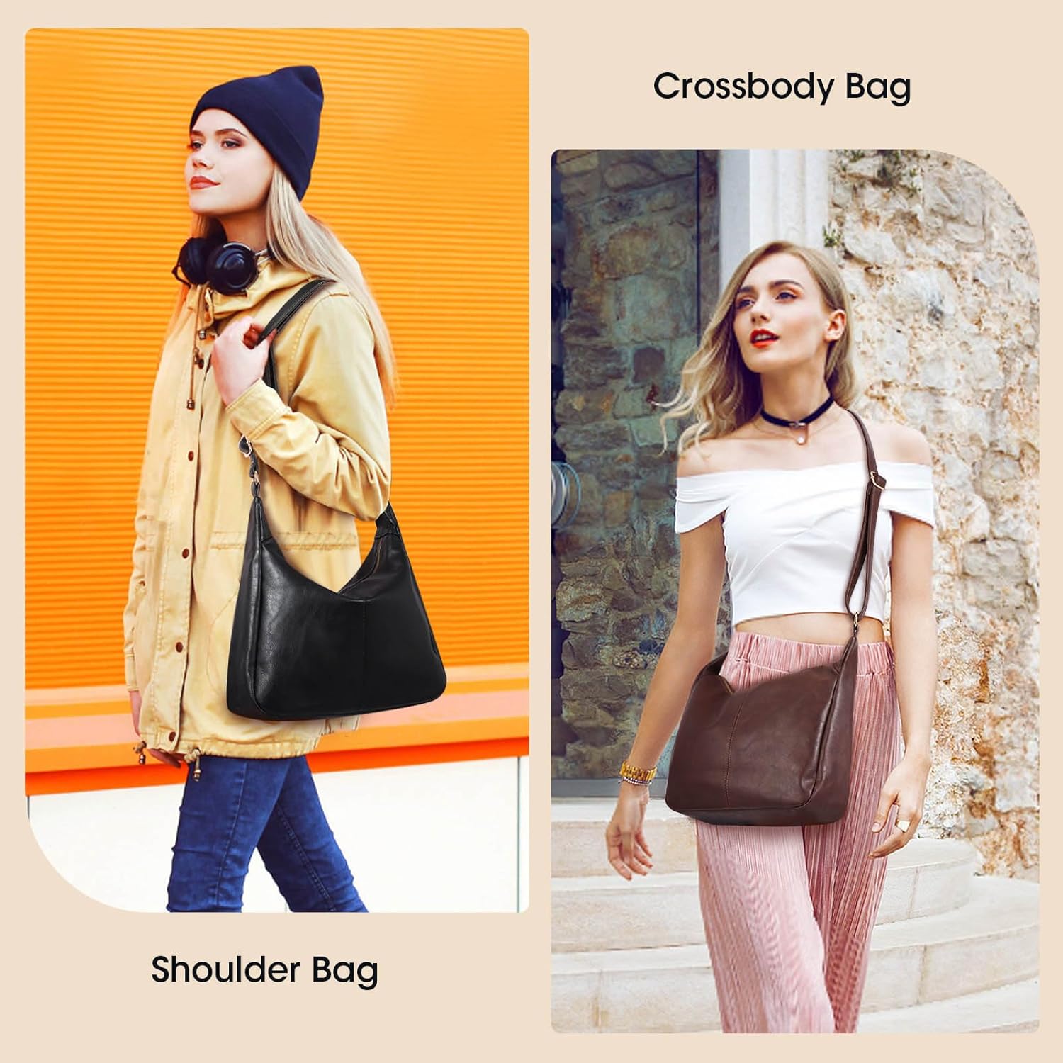 Hobo Bags for Women, Foldable Vegan Leather Tote Bag, Stylish Slouchy Shoulder Bag, Handbags Purses for Women Brown - Image 2