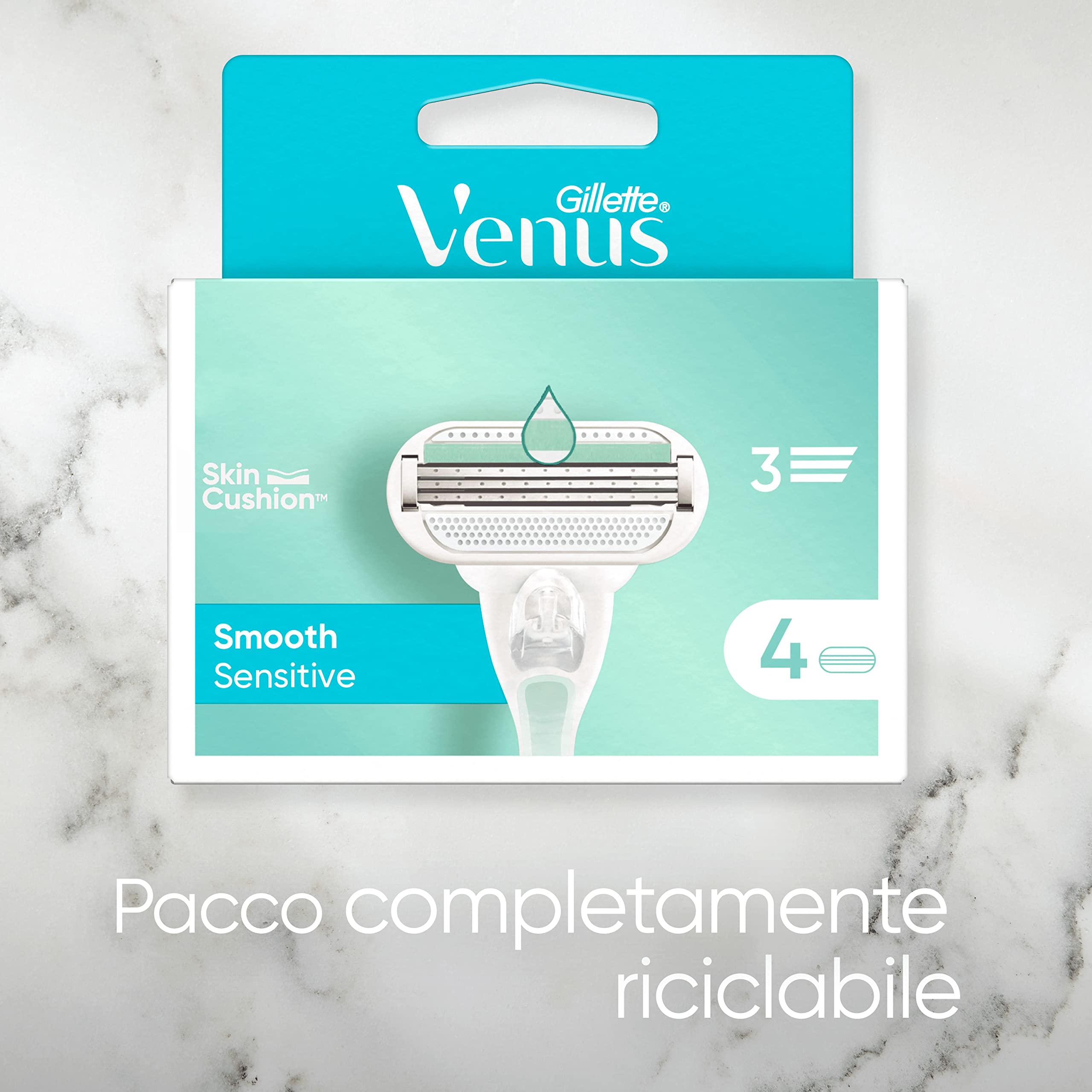 Gillette Venus Deluxe Smooth Sensitive Ricariche Per Rasoio Da Donna, Confezione Da 4, 5 Lame Per Una Rasatura Delicata E Duratura