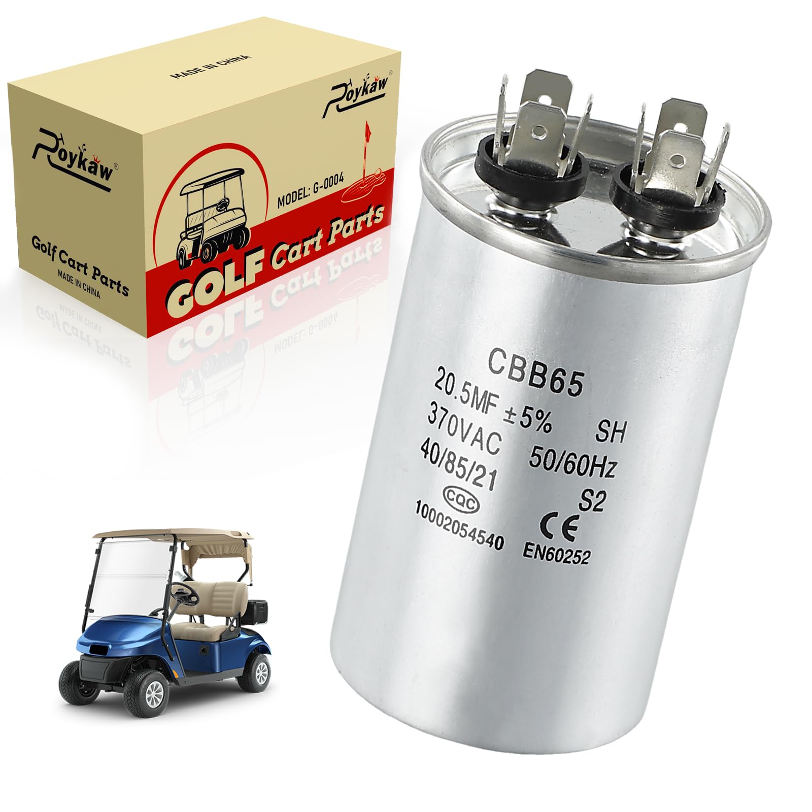 Roykaw Golf Cart Capacitor 20.5MFD 370VAC Capacitor Compatible with EZGO, Club Car, Columbia 36 Volt Electric Powerwise or Lester Chargers (20 MFD),