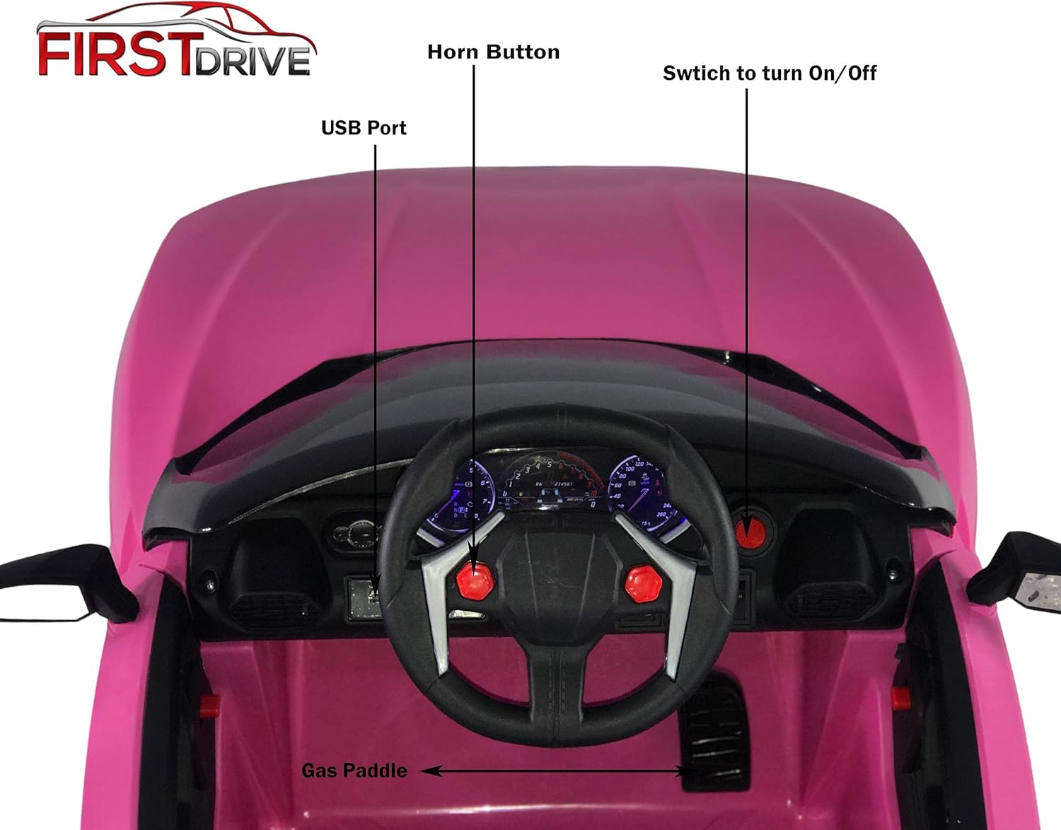 Flash Deals - 60% OFF First Drive Lykan Hypersport Style Ride On Electric Car - White 12v Power Motorized Kids Cars (Pink)