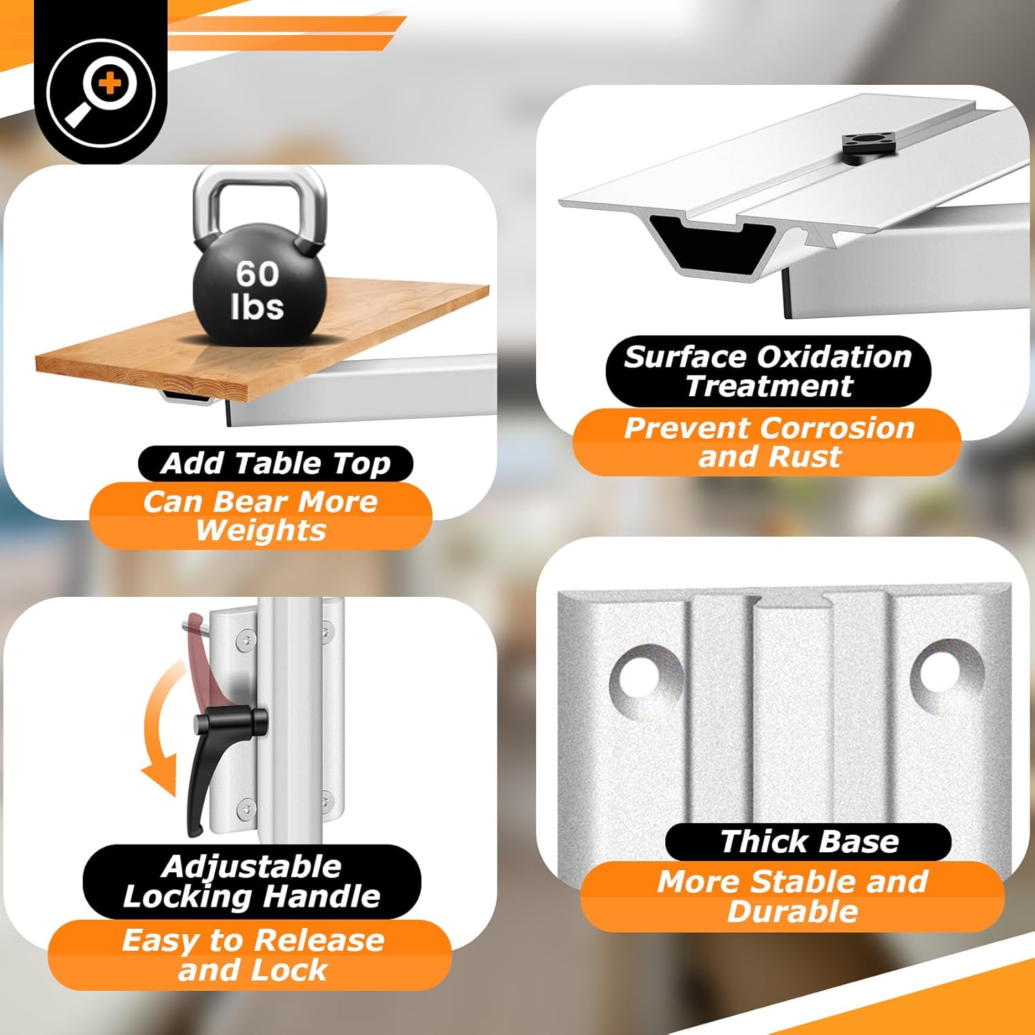 RV Adjustable Table Leg, 360 Degree Rotation Aluminum Alloy Removable RV Table Leg, Height Adjustable RV Table Leg Bracket for Caravan Motorhome Yachts, Easy to Install