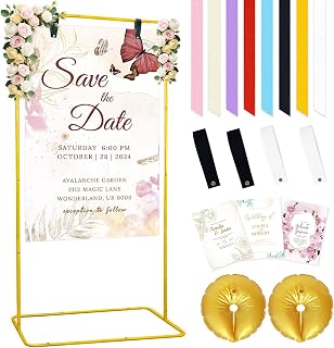 FUHSY Hochzeit Schild Halter Gold Metall verstellbar Willkommen zu unserem Hochzeit Schild Stand 172x81x40cm Easel Sitz Chart Stand für Braut Dusche Empfang Party Poster Display