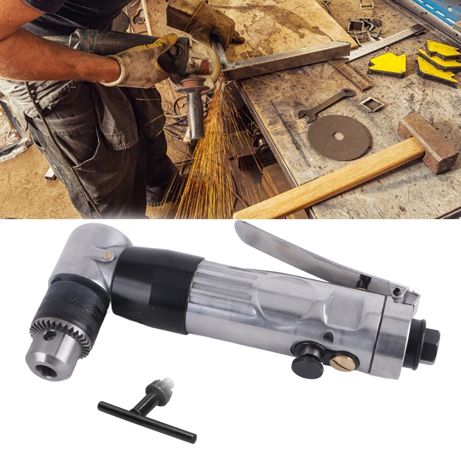 Trapano Pneumatico ad Angolo Retto 90° Reversibile 3/8 Pollici con Accessori per Utensile Pneumatico