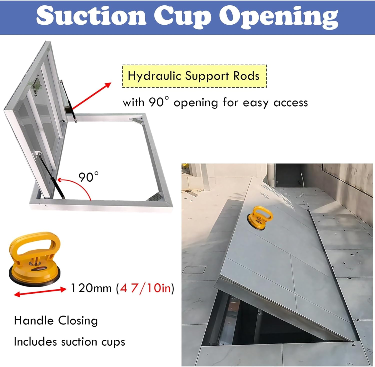 Commercial Steel Security Cellar Door with Suction Cup Opener for Basement Crawl Space Access and Emergency Exit Cover