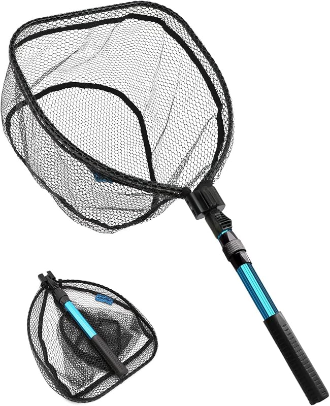 SANLIKE Collapsible Telescopic Fishing Net Rubber Coated Fresh/Salt Water | Rubber Coated Net, Aluminum Pole, Non-Slip Rubber Handle, One-click Storage, Belt Clip, Various Sizes