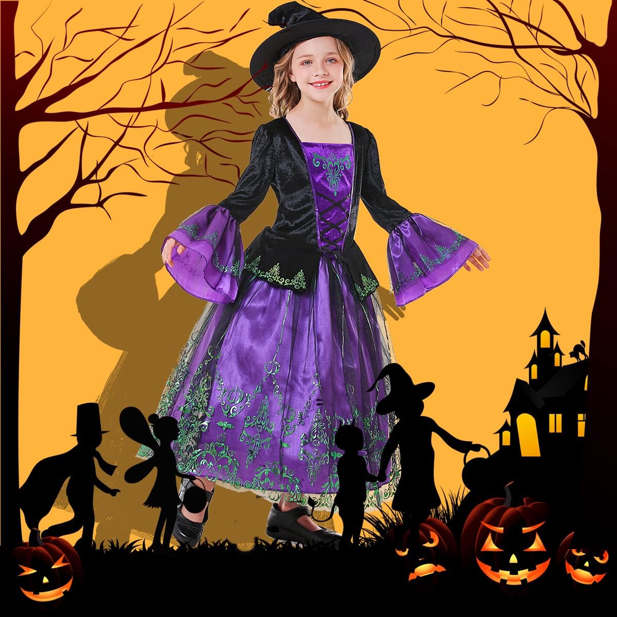 Vista 2 de JUST FOR PARTY Kids Witch Costume for Girls Halloween Costumes,Halloween Costumes Witch Costume for Girls