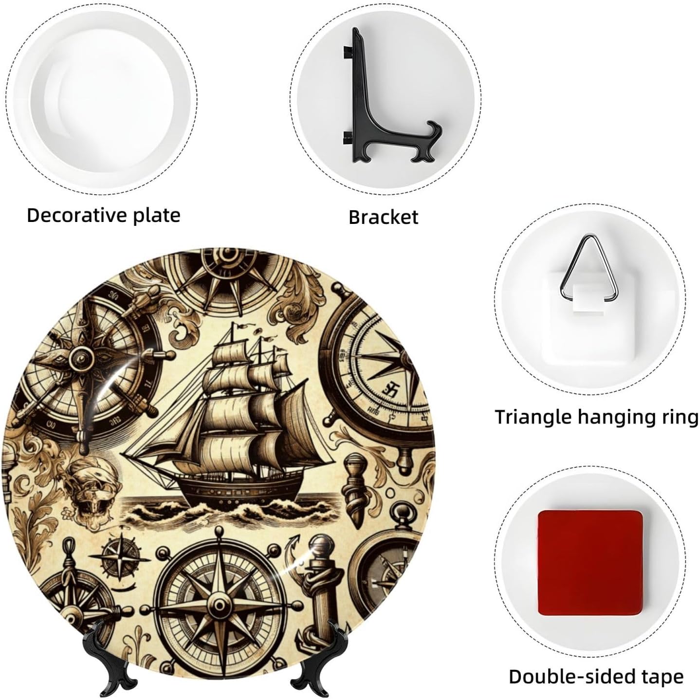 Vintage-Ship-Wheels 10 Inch Decorative Plate With Stand, Elegant Display Wall Plate For Home Decor