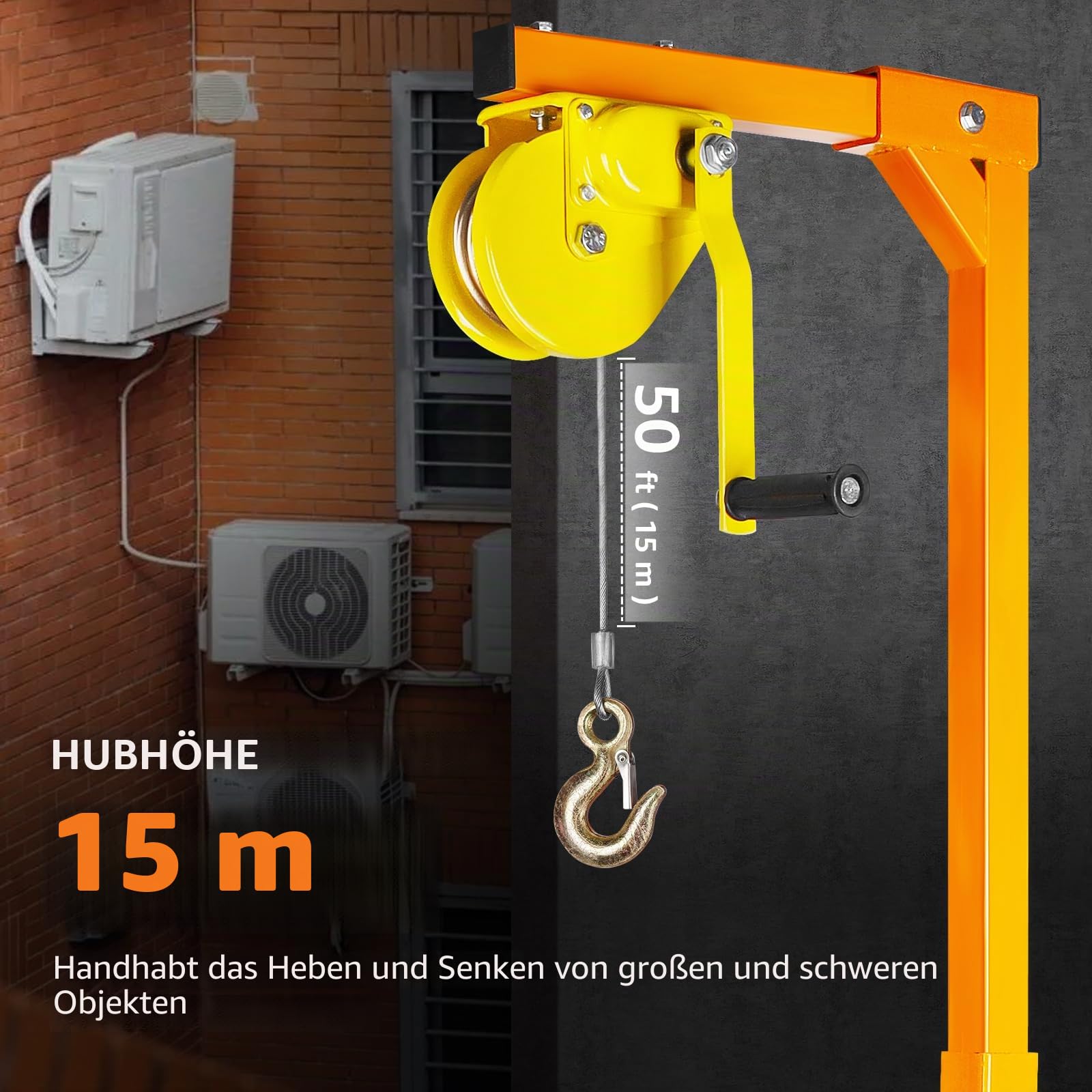 Klimagerät Hebekräne, Klimagerät Hebewerkzeug, 180 kg Tragfähigkeit, Kranhalterung für die Installation von Außenklimaanlage, manuelle Seilwinden