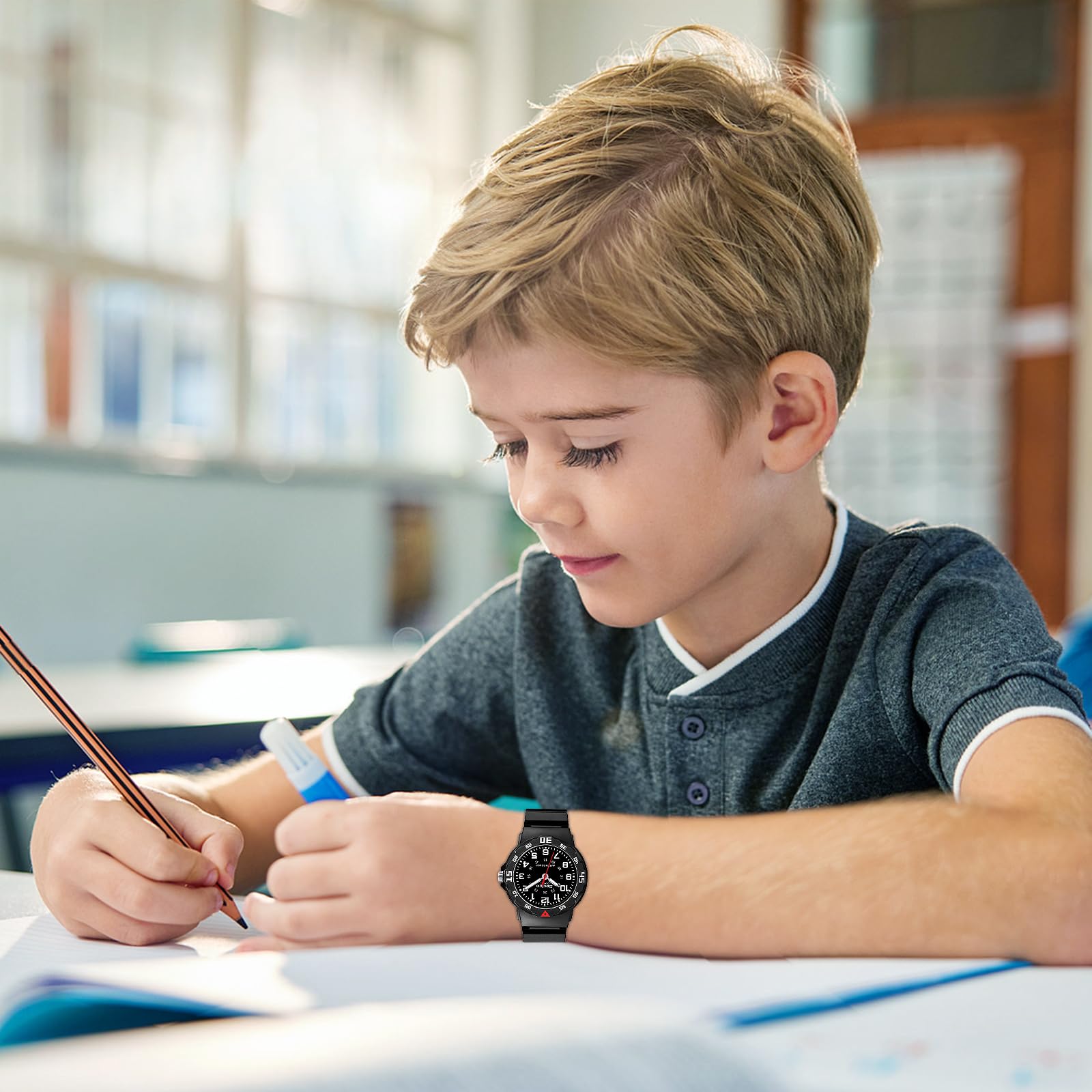SOCICO Reloj mecánico para niños, Apto para niños de 3 a 12 años, diseño Resistente al Agua, función de Aprendizaje de la Hora, fácil de Leer, un Regalo excelente