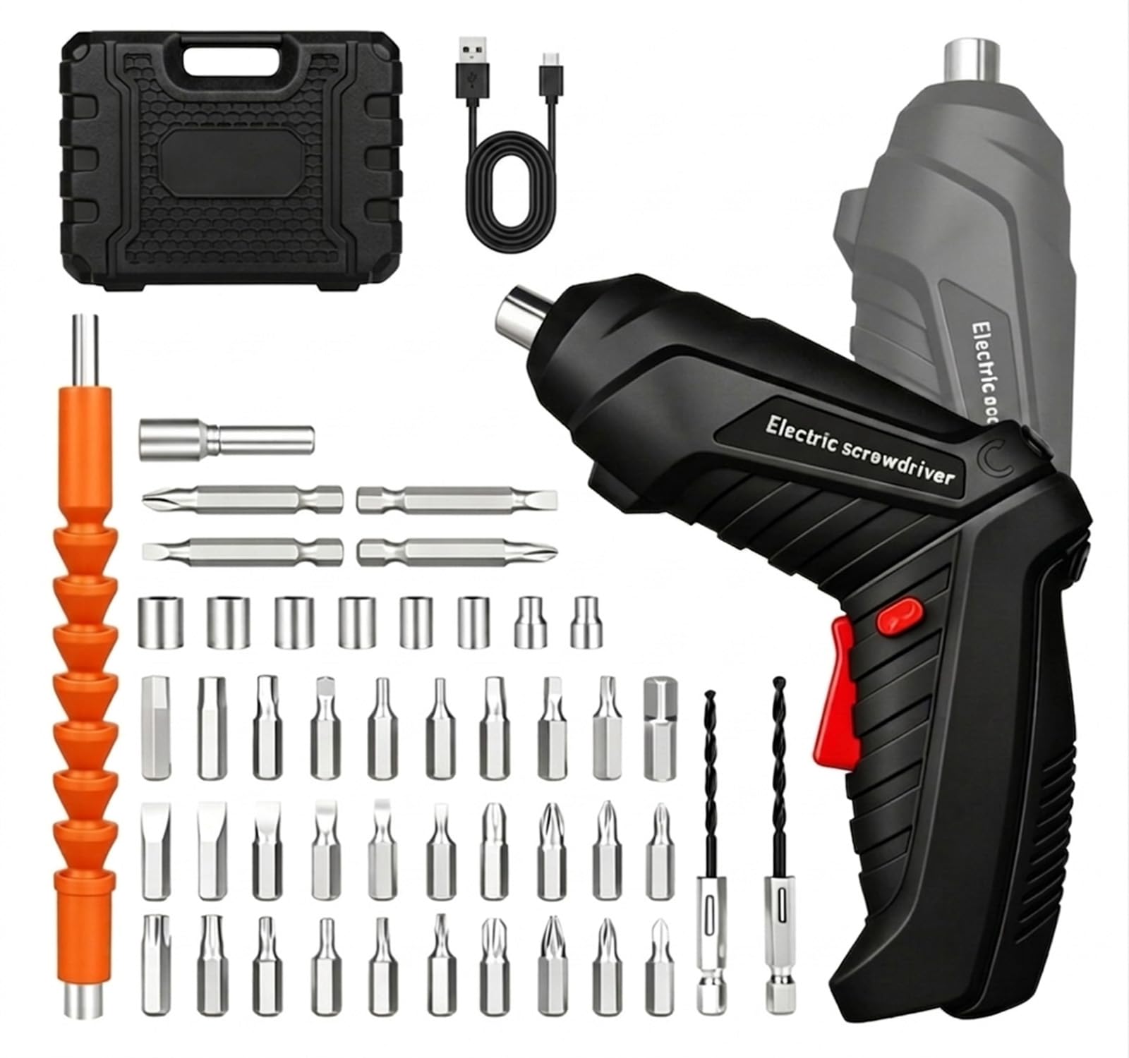 Electric Screwdriver, 48-in-1 Cordless Screwdriver Rechargeable 1300mAh, 46 Drill Bits Screwdriver Set Electric with LED Light, 180°Rotating Handle, Mini Drill Small Screwdriver for Home DIY, Black