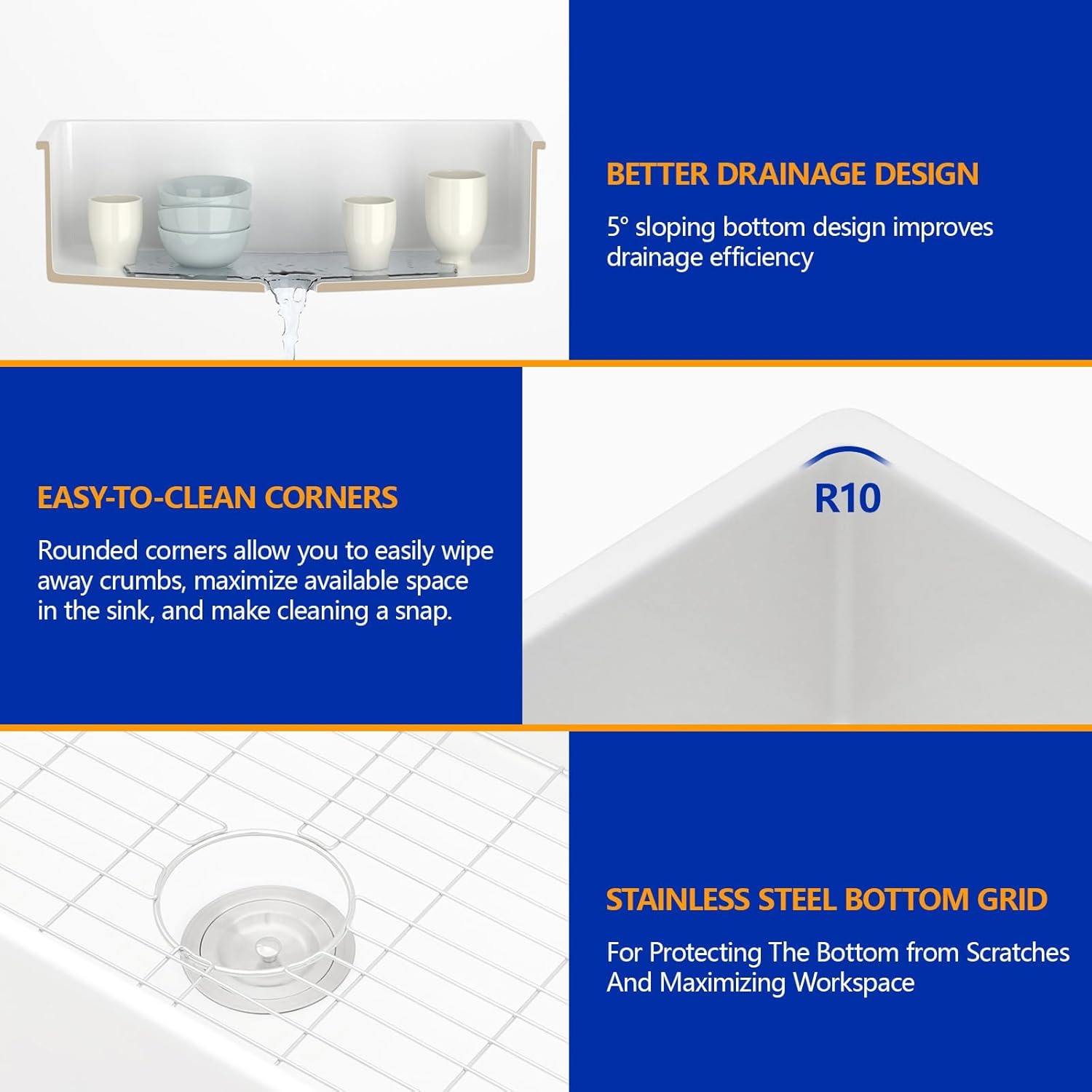 Dcolora 32" White Undermount/Drop In Kitchen Sink Fireclay Porcelain White Ceramic Dual Mount Single Bowl Sinks, Round Corner 32"x19"x10", DC-U7737