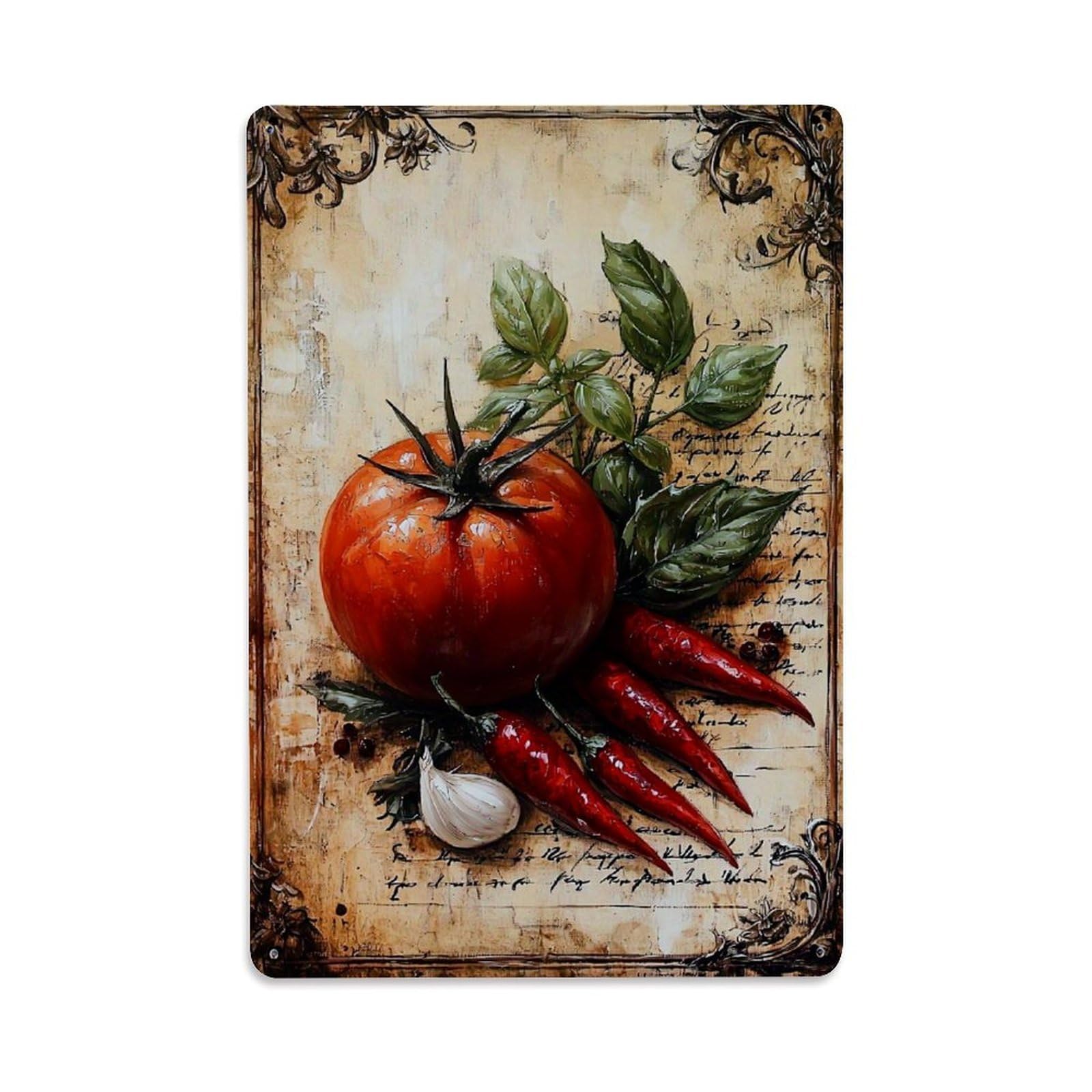 Jdyaojiesheng Vintage Tomato Basil Chili Garlic Herb Tin Sign Retro Metal Wall Decor Metal Poster, Home Bar Garage Farmhouse Cafe Wall Art Decoration 8X12inches