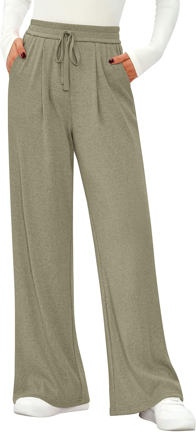 PRETTYGARDEN Women's Wide Leg Pants 2026 Fall Clothes Elastic High Waisted Knit Lounge Palazzo Pant Trousers with Pockets - Image 4