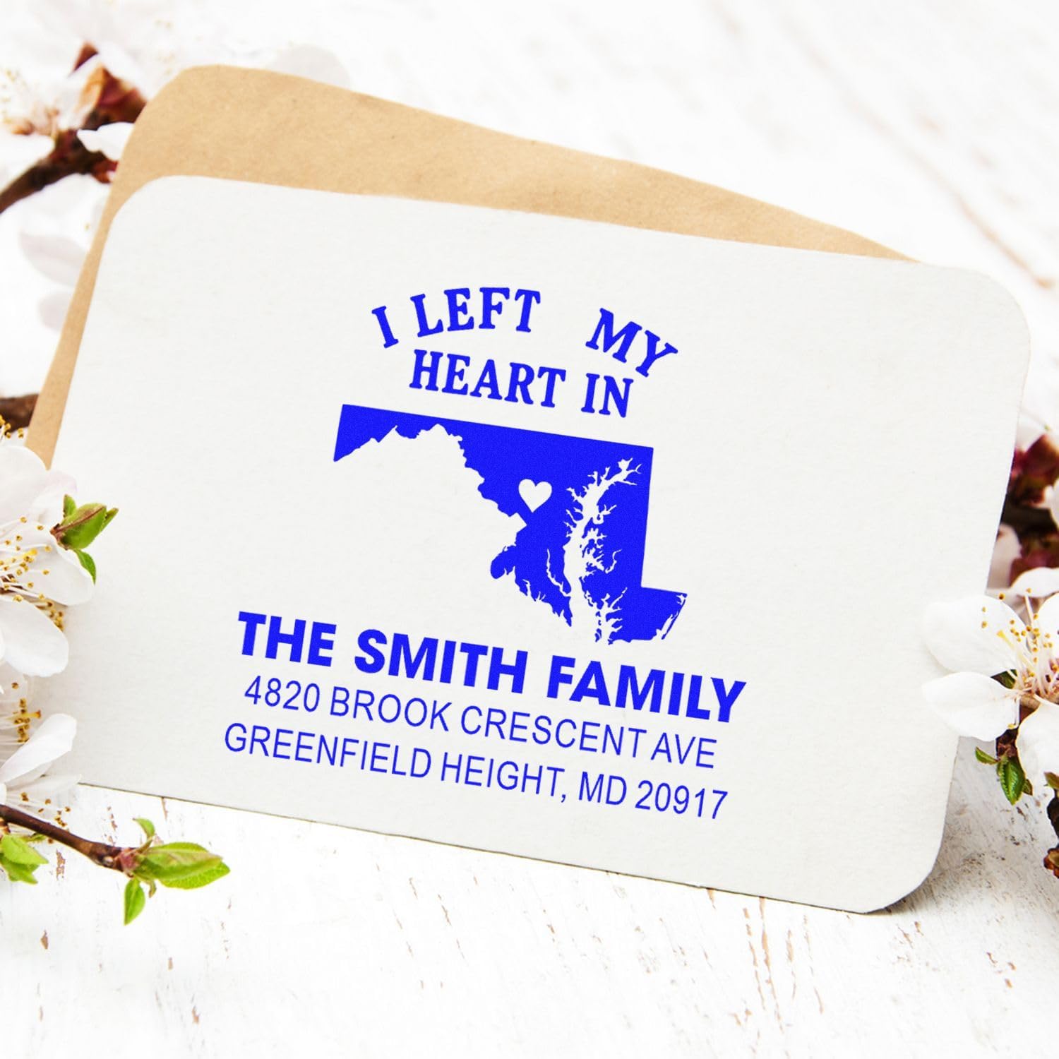 Custom Maryland Design, Rubber Stamp, Personalized 1-5/8 Square, Wood Handle for Crafters & Small Business