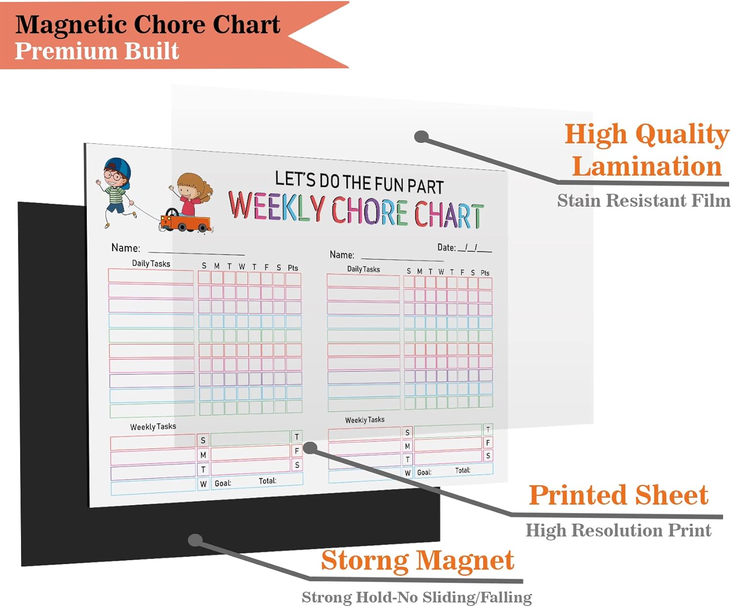Magnetic Whiteboard Let's Do The Fun Part Weekly Chore Chart Chore Chart for Refrigerator - Dry Erase Behavior Chart for Kids Responsibility Chart with 2 Fine Tip Marker & Eraser