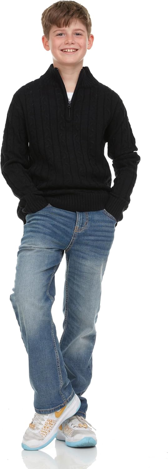 Boys Quarter Zip Cable Knit Sweater – Classic Warm Pullover for Kids. Black, Navy, Red - Image 6