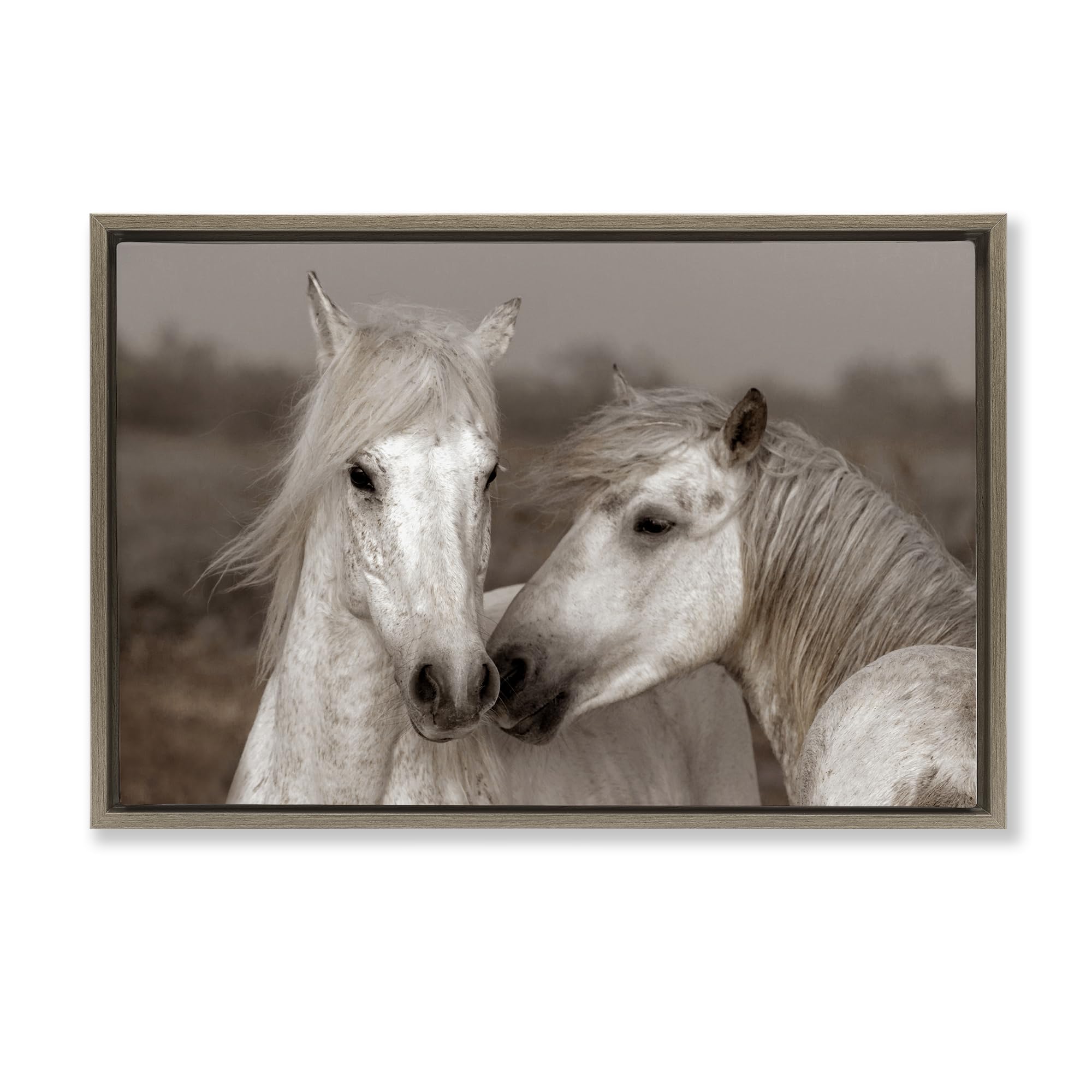 Stupell Industries Montalcino Elm (Textured) 'Gentle Companionship Horses'| Floating Frame Canvas Art