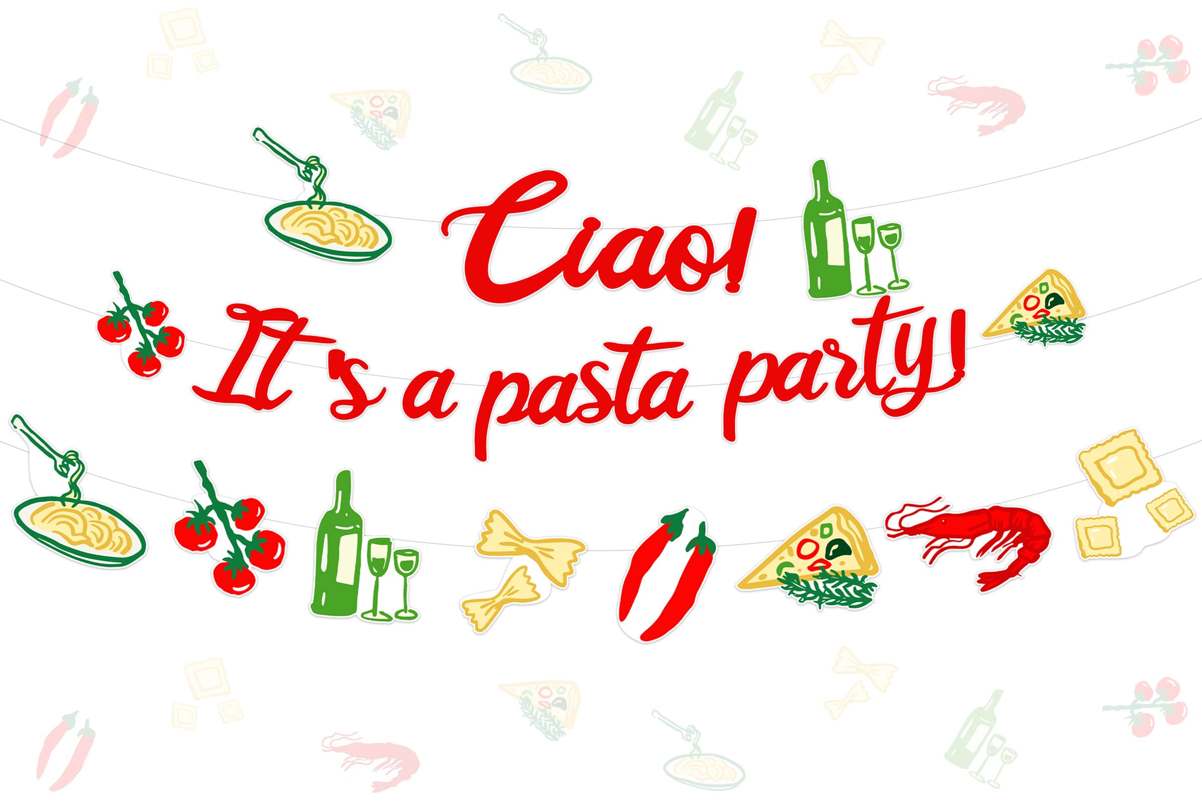 Fangleland Pasta Party Decorations - Ciao Its a Pasta Party Banner Garland Set, Italian Food Themed Hanging Banners for Trattoria Dinner, Birthday, Slumber Party Supplies Indoor Outdoor Celebrations
