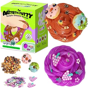 WATERELF 2PC Scented Putty Multi-Color, Stress Relief Scented Putty for Kids Boys Girls Adults, Non-Sticky Fidget Toy - 1.6 Oz*2 - SP003#-Grape/Doughnut