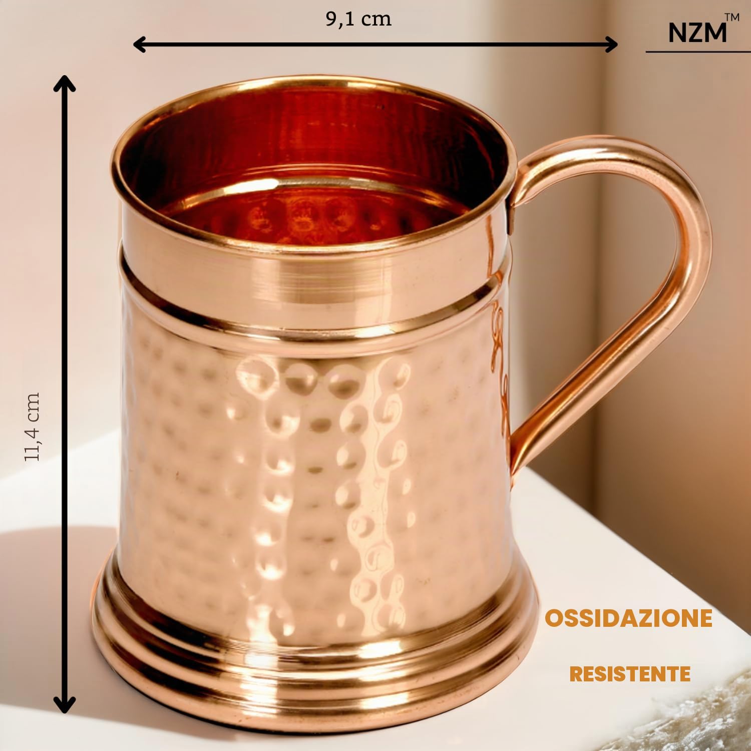 NZM Tazza in rame martellato di alta qualità, realizzata a mano al 100% in puro rame, grande boccale da birra da 623,7 g, mantiene le bevande fredde più a lungo, regalo perfetto per Moscow Mules