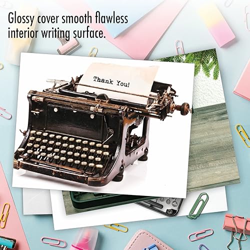 Miniatura 6 de The Best Card Company - 10 tarjetas de agradecimiento con sobres (4 x 5.12 pulgadas) - Tarjetas de felicitación vintage para máquina de escribir -