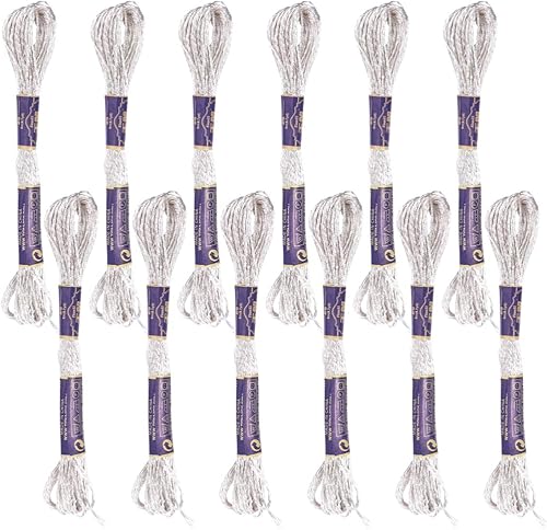 Miniatura 1 de Hilo de bordado plateado metálico para punto de cruz, hilo de coser para bordado y accesorios de costura, 12 unidades