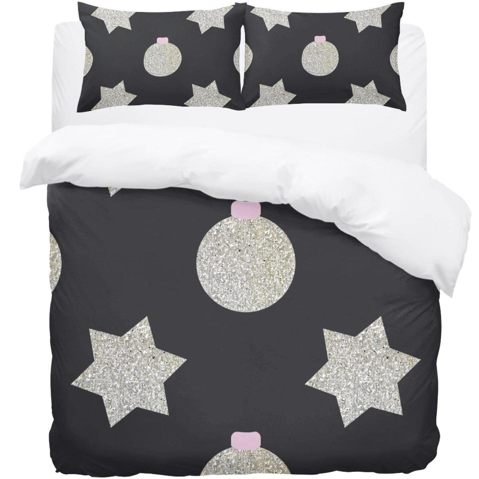 Housse de couette motif étoiles grises en coton supérieur avec taie d'oreiller