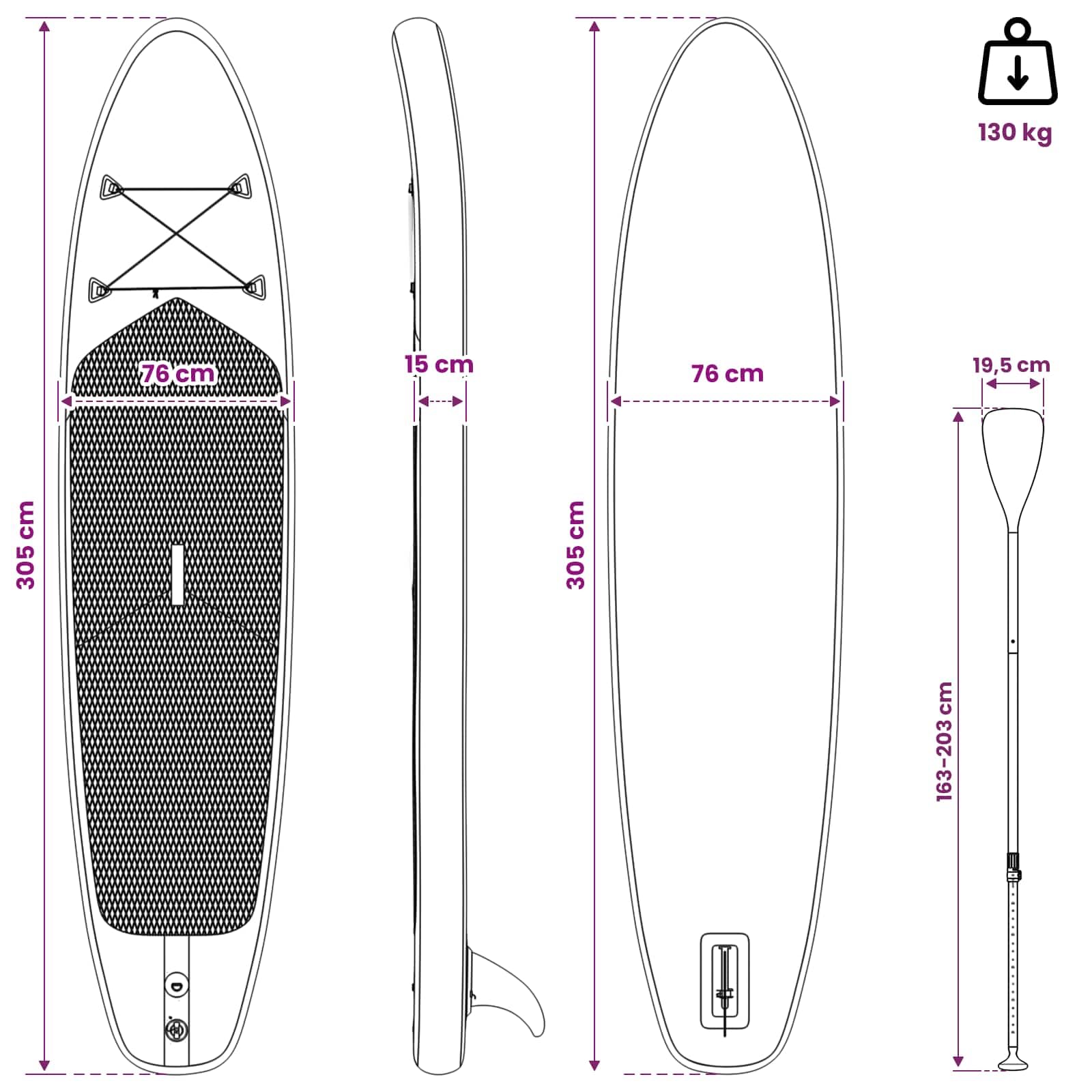 vidaXL Tabla de remo inflable con patrón de ondas de PVC para deportes acuáticos de verano
