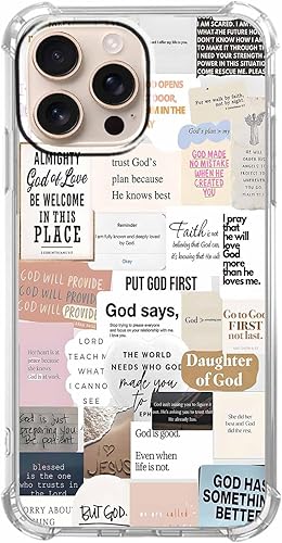 Miniatura 44 de Cubierta de Teléfono con Versículos de la Biblia y Citas Cristianas de Jesús en Collage, Funda Protectora Suave de TPU de Moda para iPhone 16 Pro,