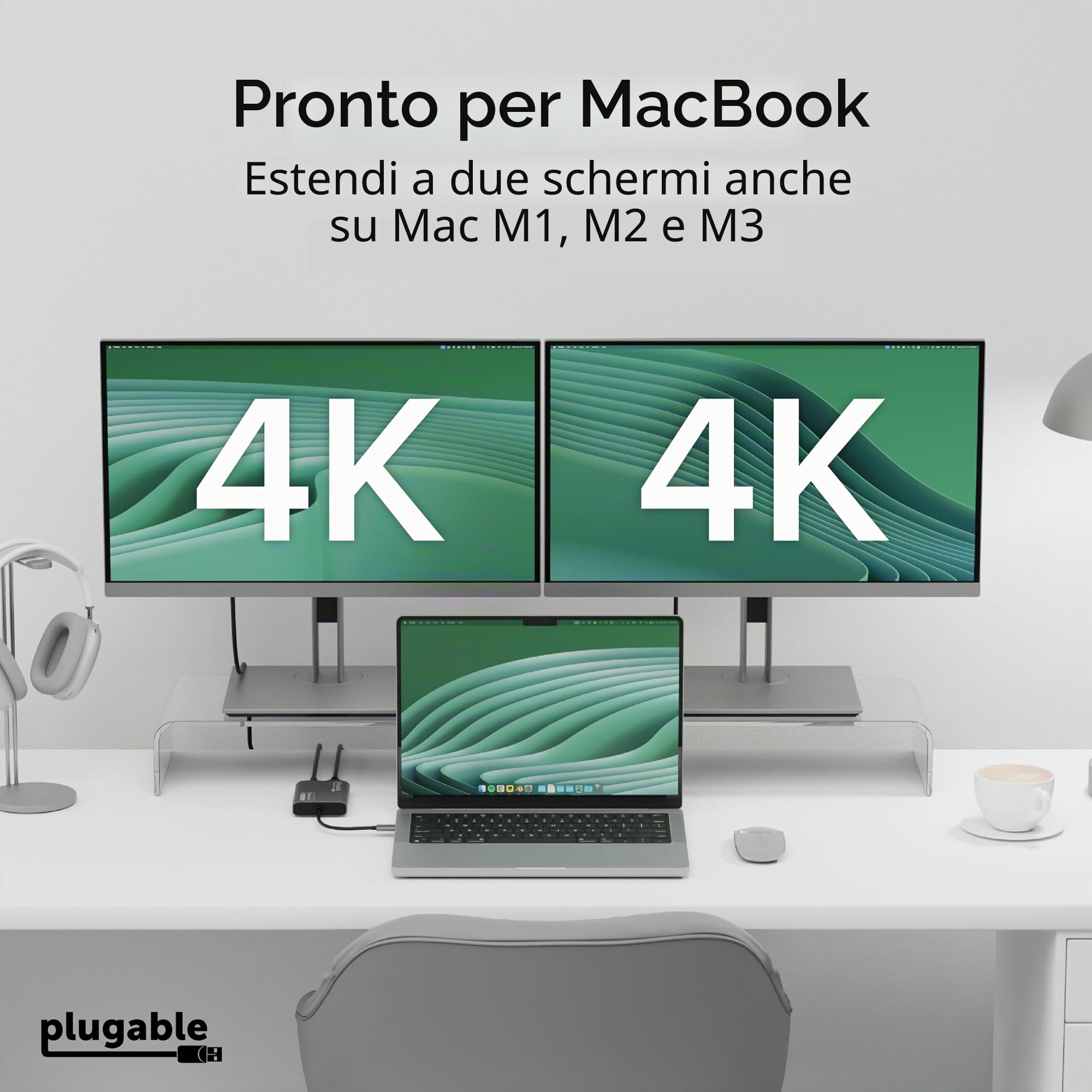 Plugable Technologies USBC-6950M adattatore grafico USB 3840 x 2160 Pixel Argento (Plugable USB-C Dual 4K HDMI Adapter)