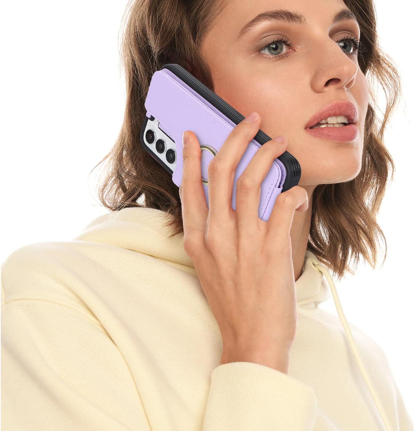 Lipvina for Samsung Galaxy S23 Case with Card Holder,Galaxy S23 Case Wallet for Women,Credit Card Holder,Ring Stand,Phone Wallet Cases 6.1"(Purple)