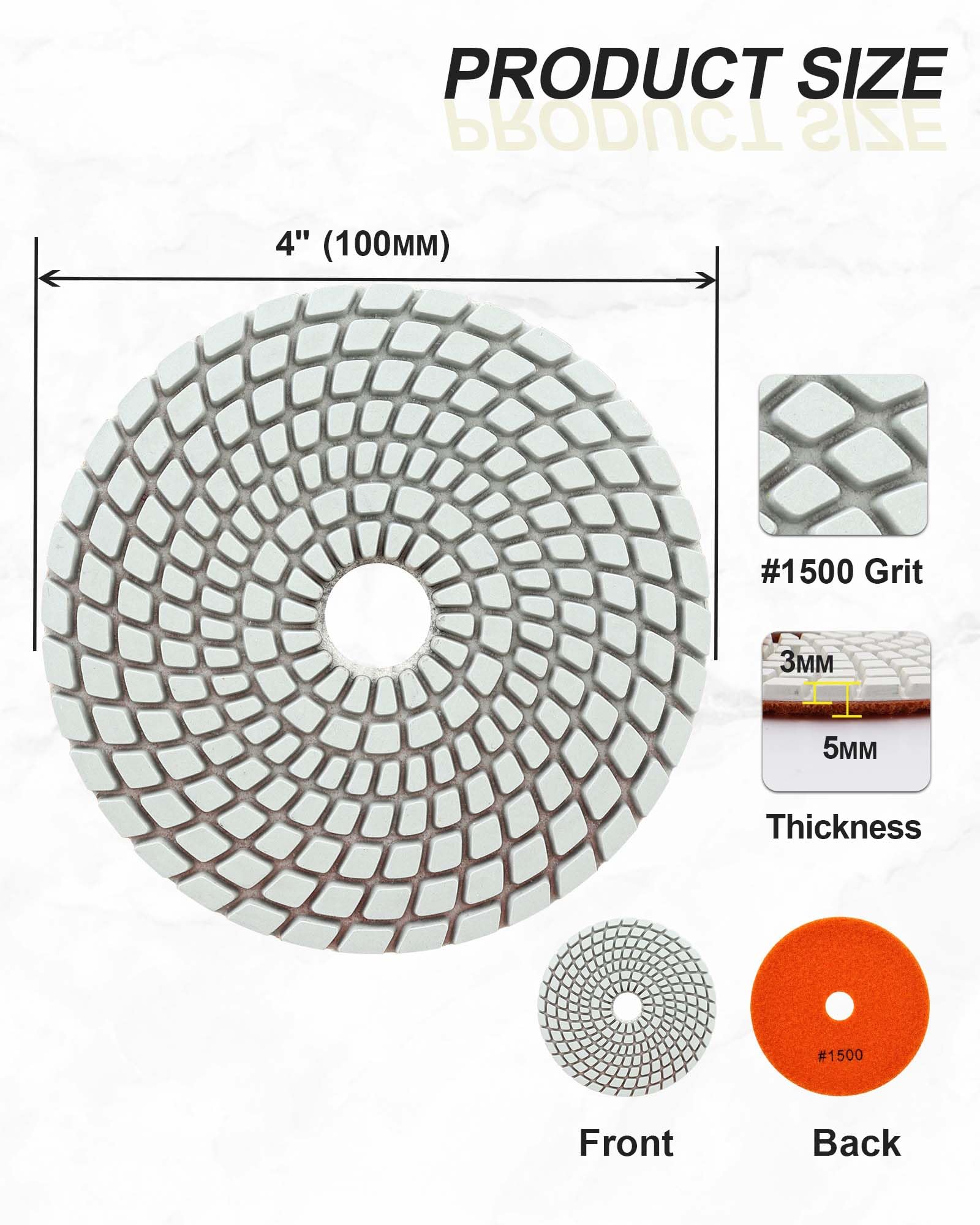 Diamantato Tamponi di Lucidatura Bagnato - 100mm 6pezzi Grana 1500 Dischi per Lucidatura per Granito Marmo Pietra Artificiale Quarzo per Smerigliatrice Angolare SANLEETEK