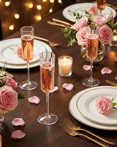 Miniatura 5 de Ciaell 24 Pack Plastic Champagne Flutes - 6 Oz Flower Wavy Champagne Plastic Glasses - Heavy Duty Vintage Disposable Flutes for Party & Anniversary