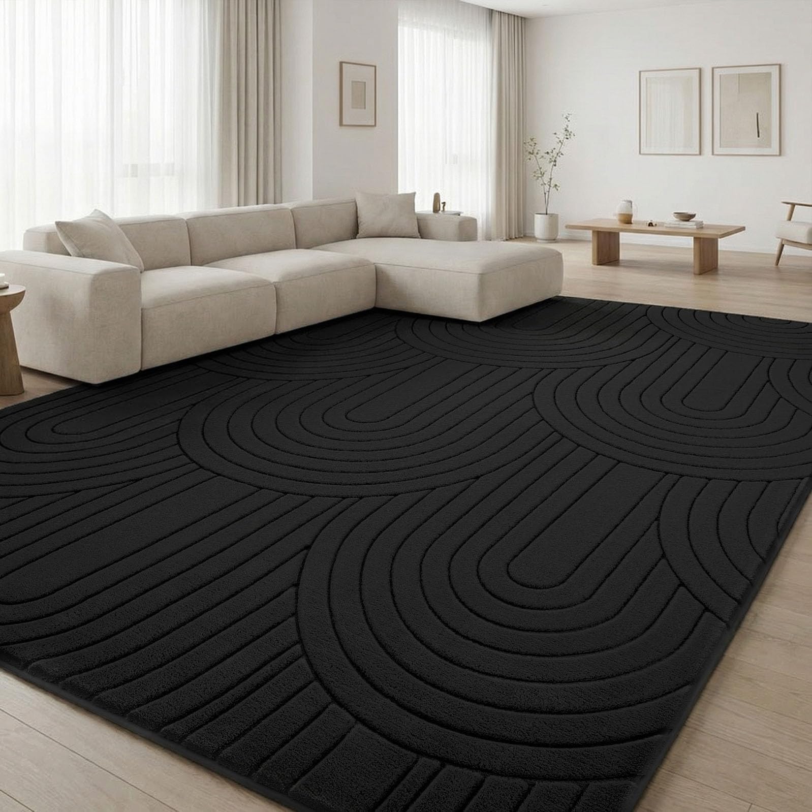 Treeboy Kurzflor Teppich Wohnzimmer, Teppich Groß, 3D Halbkreismuster Carpet, Waschbarer Teppiche Schlafzimmer Flauschige Rugs, Teppiche Gegend Mit Rutschmatte