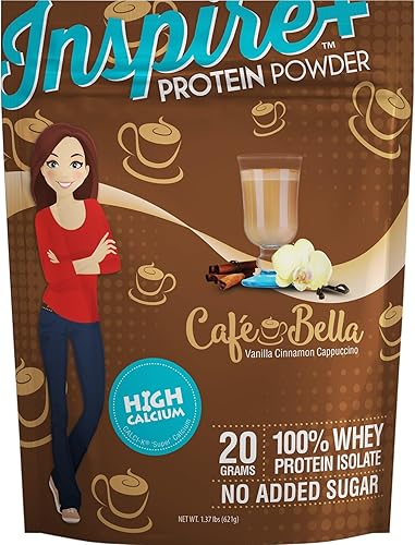 Bariatric Eating Inspire Cafe Bella - Polvo aislado de proteína de suero de leche sin azúcar, 0.71 oz, vainilla y canela, capuchino (20 porciones)