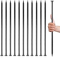 MIVIDE 12 Pack 16 Inch Heavy Duty Galvanized Steel Rebar Stakes - 1/2" Rust-Resistant Ground Anchors for Gardens, Tents, Speed Bumps & Plants