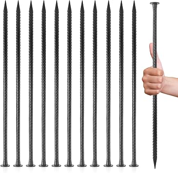 MIVIDE 12 Pack 16 Inch Black Rebar Stakes, 1/2 Inch Diameter, Galvanized Steel Ground Anchors, Heavy Duty Metal Rebar Stakes for Speed Bumps, Garden Plants, Wheel, Wood, Tent