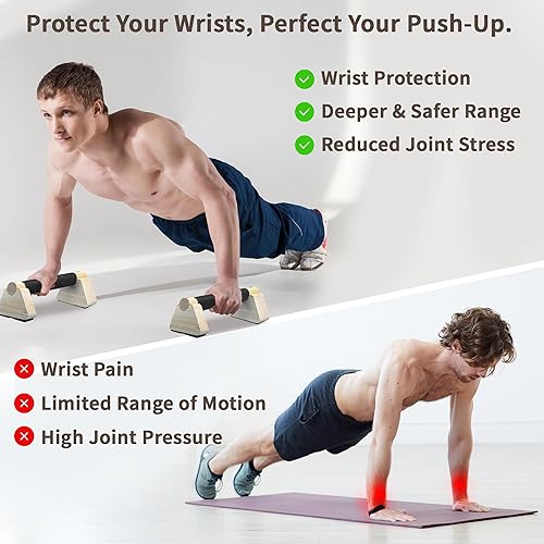 Miniatura 5 de Parallettes Bars, Wooden Push Up Bars with Wrist Wraps for Men & Women, Handstand Training Bars for Home Gym, Non-Slip Calisthenics Equipment,