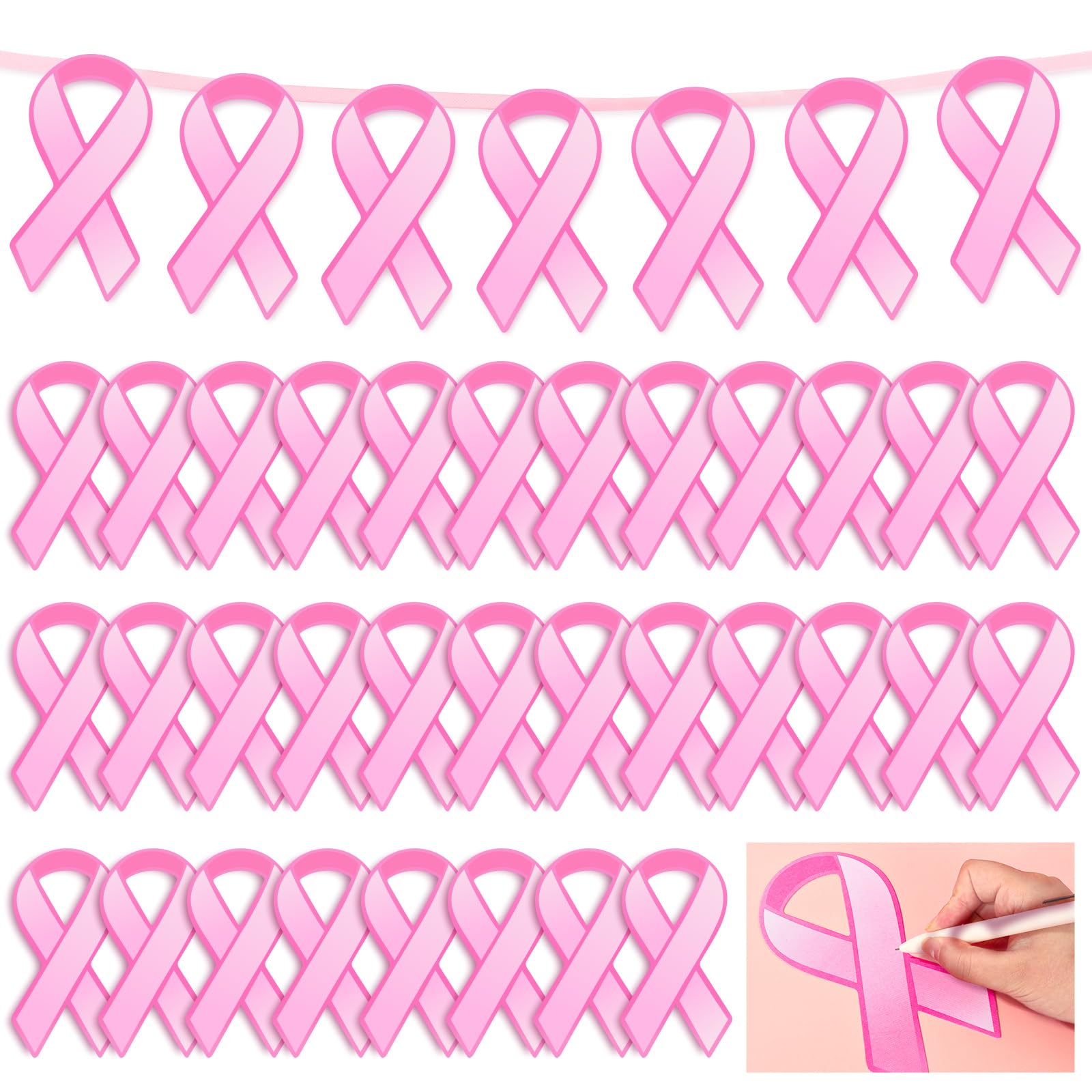 Rubans roses cancer du sein Whaline avec 100 découpes papier et colle