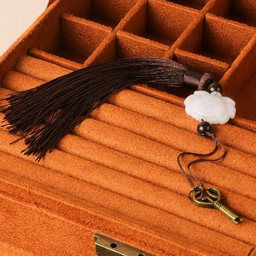 Miniatura 5 de Joyero para mujer con cerradura de 3 capas, organizador de joyas grande, estuche de almacenamiento para aretes, collares, anillos, pulseras, soporte