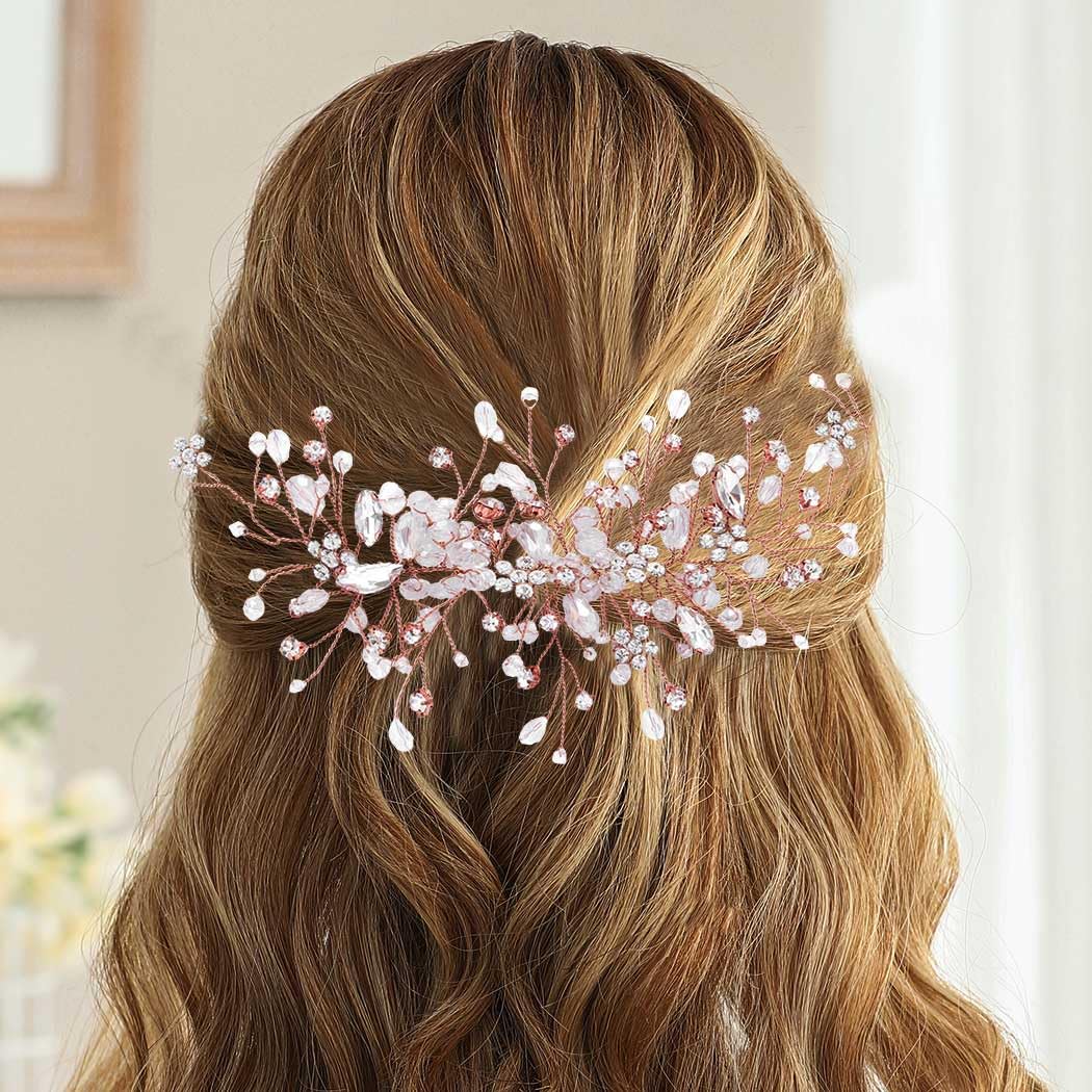 EASEDAILY Diadema De Cristal Para Novias Y Niñas, Diseño De Hojas Plateadas, Perlas Y Perlas