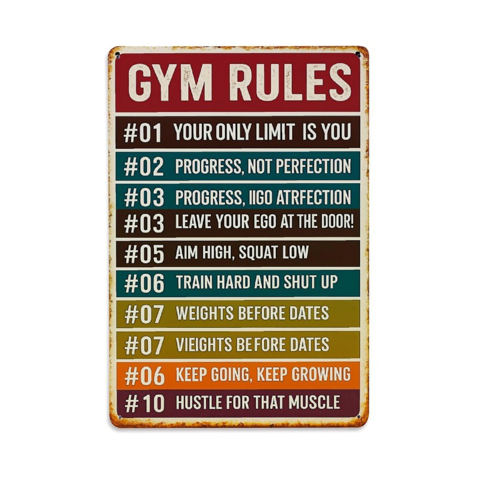 Gym Rules Motivational Poster Vintage Tin Sign Retro Metal Wall Decor Metal Poster, Home Bar Garage Farmhouse Cafe Wall Art Decoration 8x12Inches