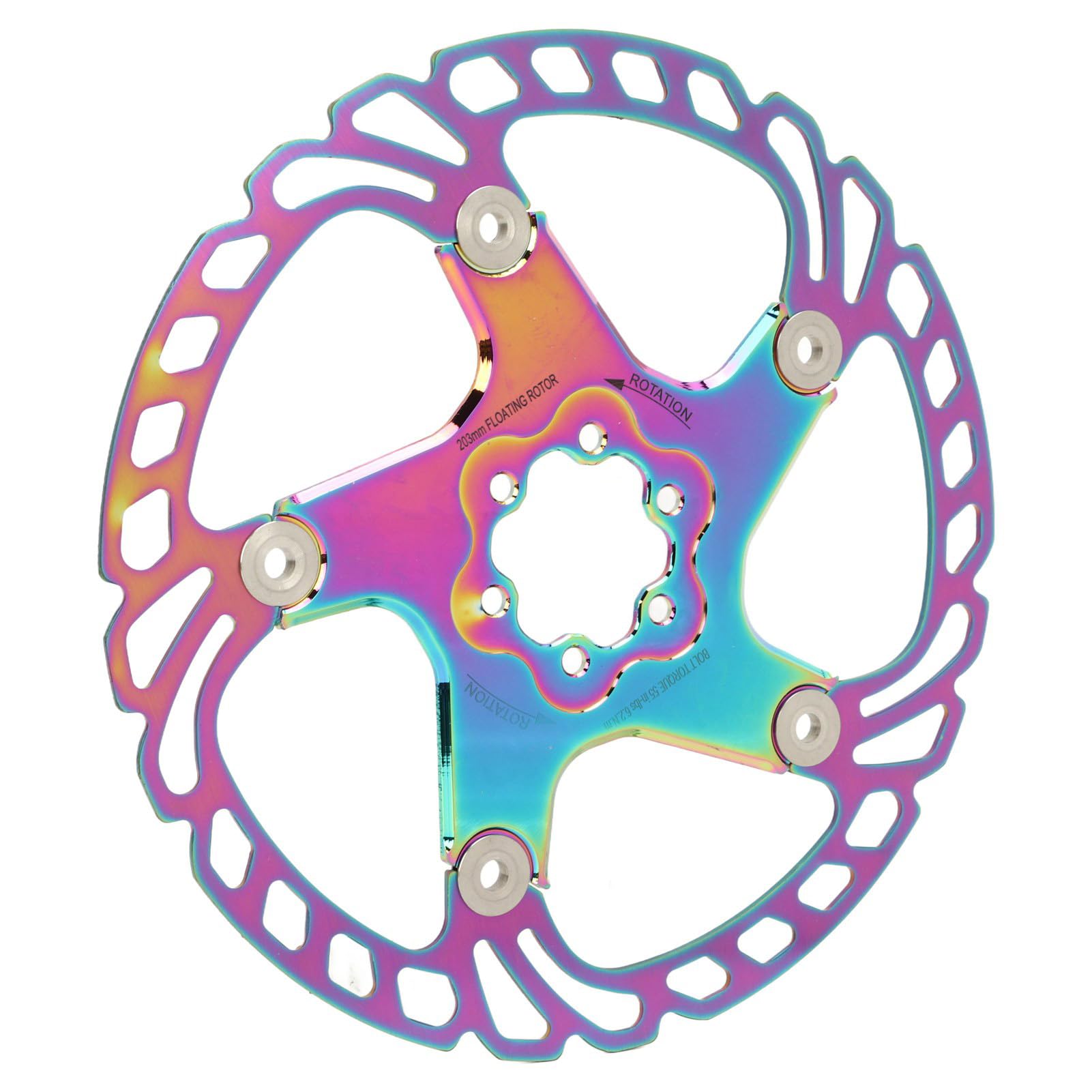 Rotore del Freno a Disco, Disco Freno Flottante Meccanico in Acciaio Inossidabile Alluminio, Precisione CNC 1,8 Mm, Rotore del a con 6 Bulloni, per Mountain Bike Bici da Strada BMX (203mm)