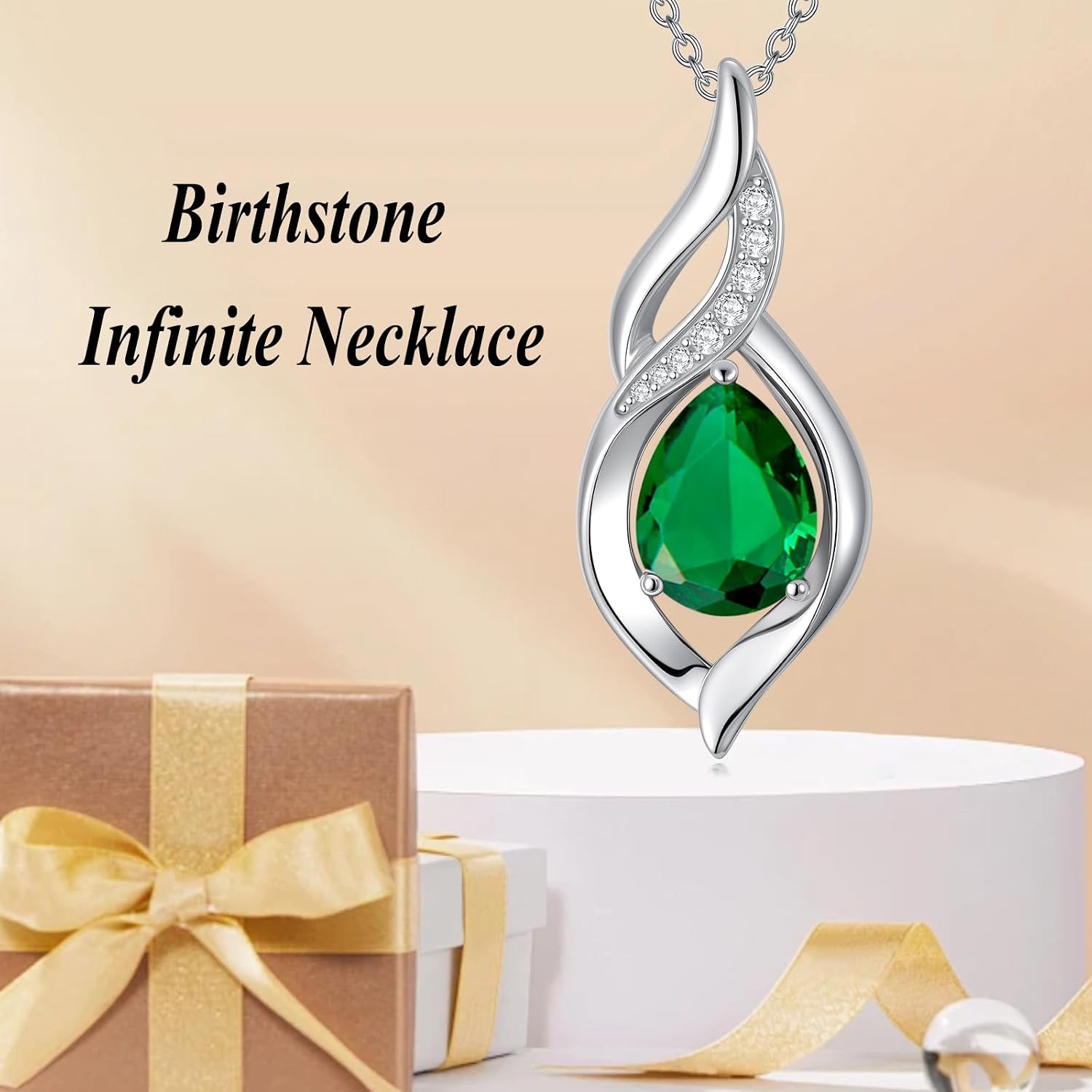 HPQQ Birthstone Necklace for Women Infinity Necklaces 925 Sterling Silver Teardrop Love Birthday Jewelry Mothers Day Gifts for Mom Wife Her
