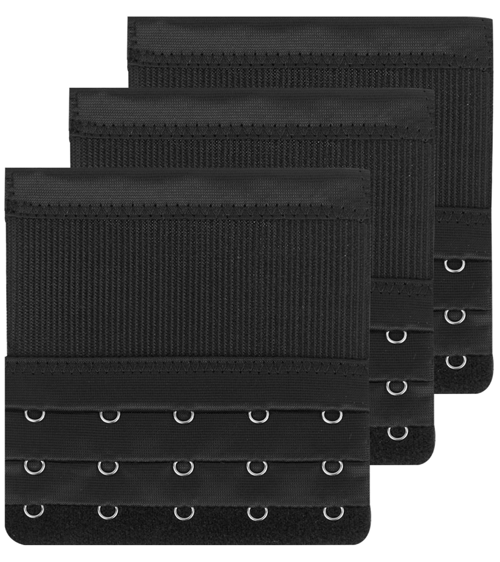 3Pcs Women's Bra Extender 5 Hook, Bra Extenders Plus Size, 5 Hooks Soft Stretchy Bra Extension Strap (Black)