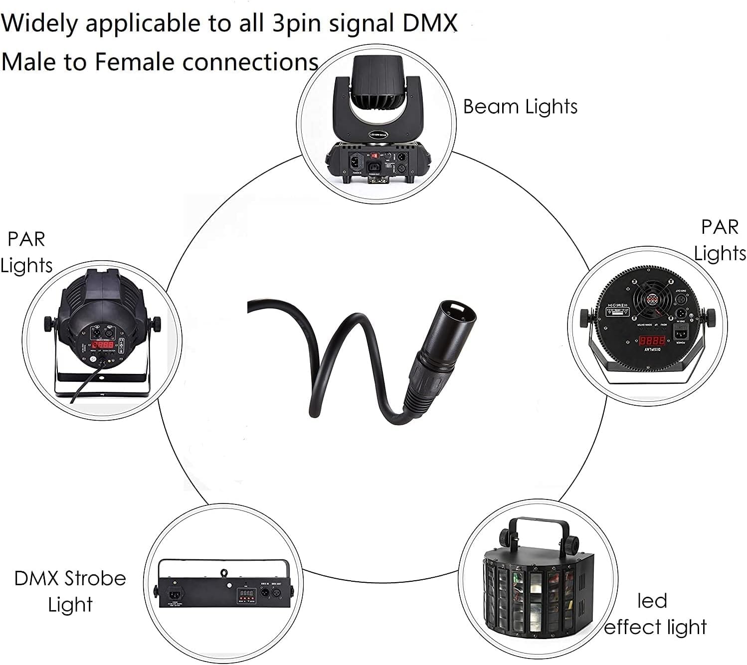 MFL. 10 ft Flexible DMX Cable 3 Pin Signal XLR Male to Female Cable Wire for Stage Lighting DJ Lights, 22 AWG,110 Ohms Impedance, Black, 10 Pack