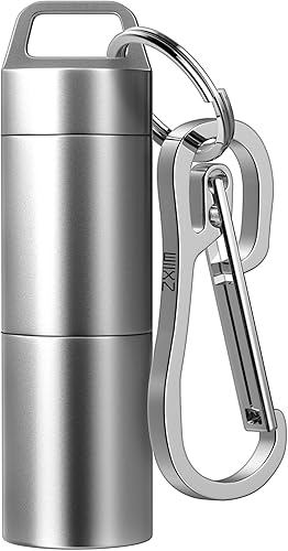 ZXLLM Pastillero portátil, llavero para pastillas, llavero impermeable de titanio de bolsillo, 2 compartimentos, pastillero de metal EDC